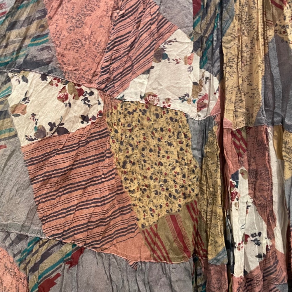 Madeleine Collection Womens Patchwork Maxi Skirt L Multicolor Boho Tiered Rayon - Picture 3 of 5